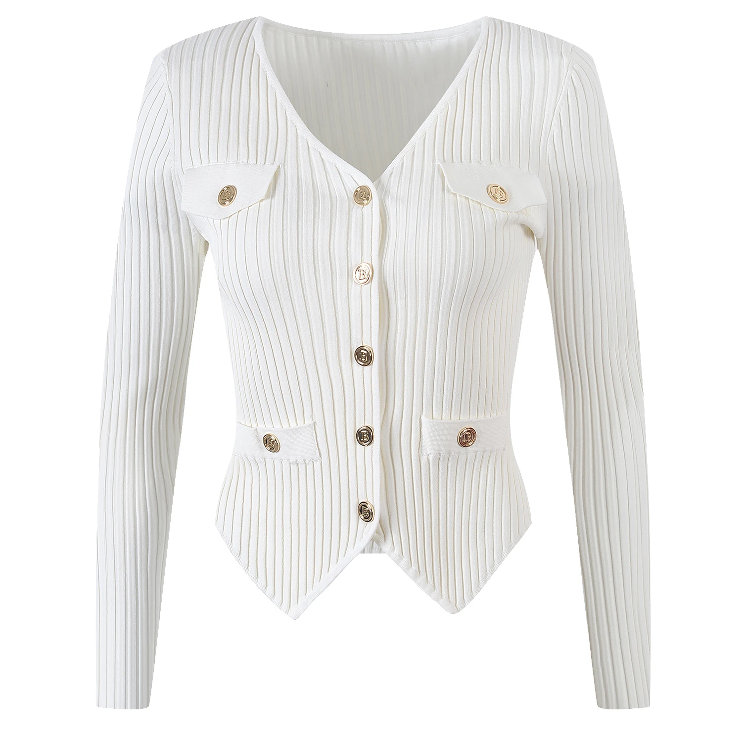 Ele V-Ne Open Vest Dames Slim Fit Knitwear Asymmetrische zoom Paris B@ Golden Bule Gepersonaliseerde Spring Faion