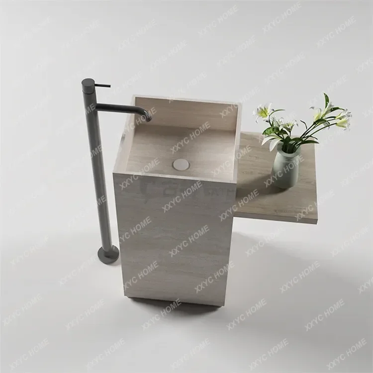 

Travertine Hotel Villa Light Luxury Slate Pillar Basin Washbasin Bathroom Cabinet