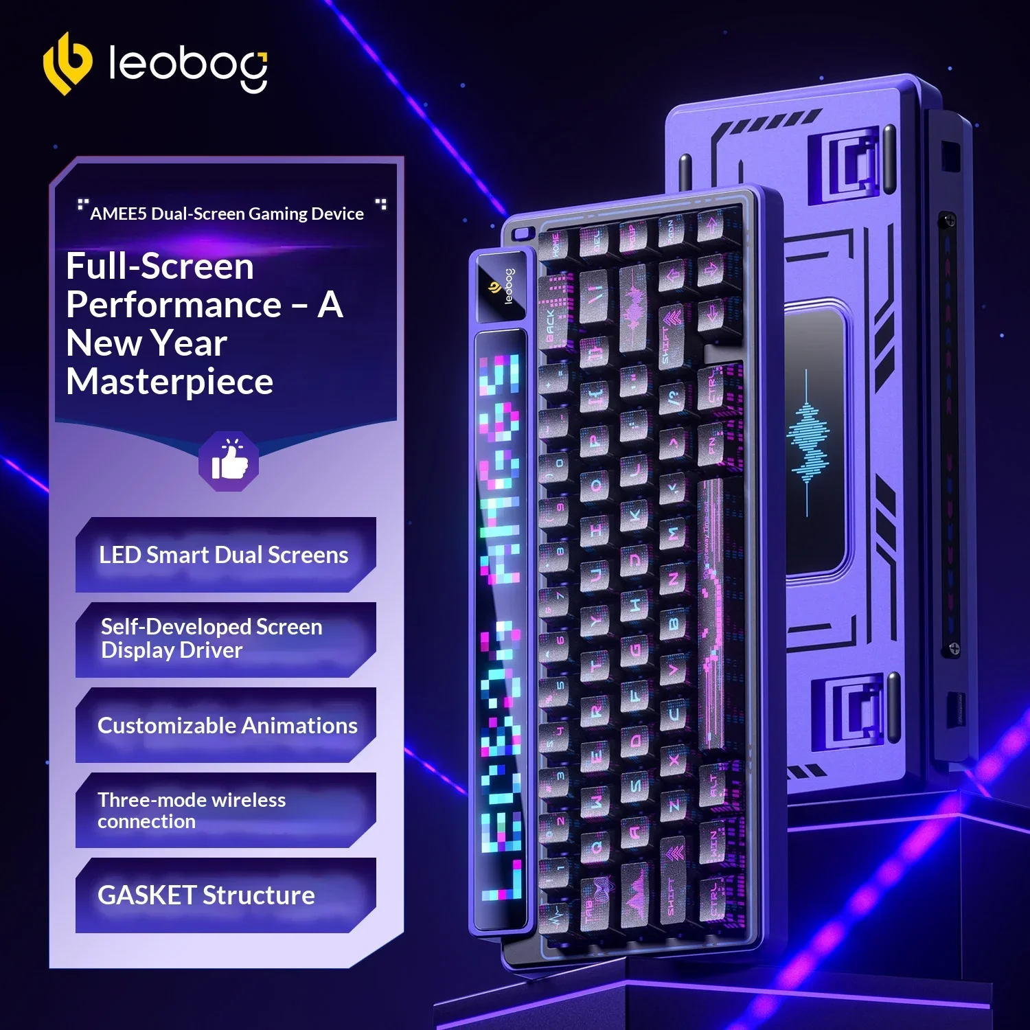 LEOBOG AMG65 Mechanical Keyboard Dual Screen Tri Mode Wireless Gasket Hot-swappable RGB Long Battery Life Gaming Keyboard Gift