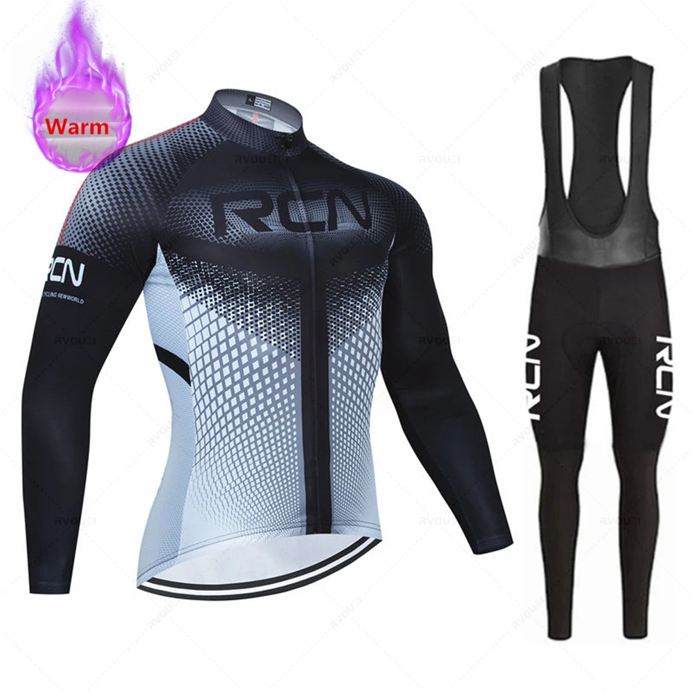 RCN Pro Team Winter Thermal Fleece Cycling Jersey Set Racing Bike Suit Mountian Bicycle Clothing Ropa Maillot Ciclismo Hombre