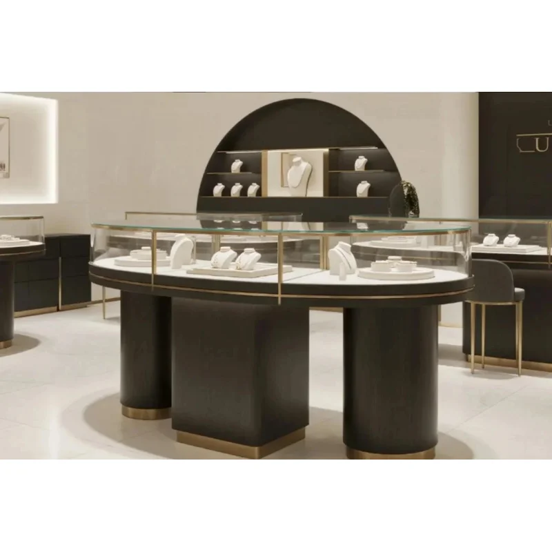 custom.High Quality Jewellery Center Showcase Metal Wood Structure Transparent Glass Cabinet