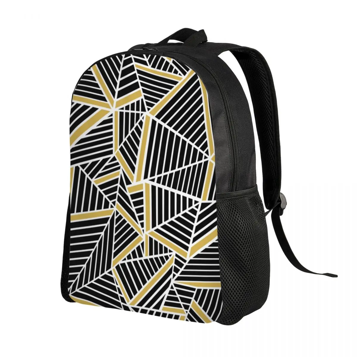 Custom Abstract Lines Black Gold Repeat Backpack for Girls Boys College School Travel Bags Men Women Bookbag Fits 15 Inch Laptop