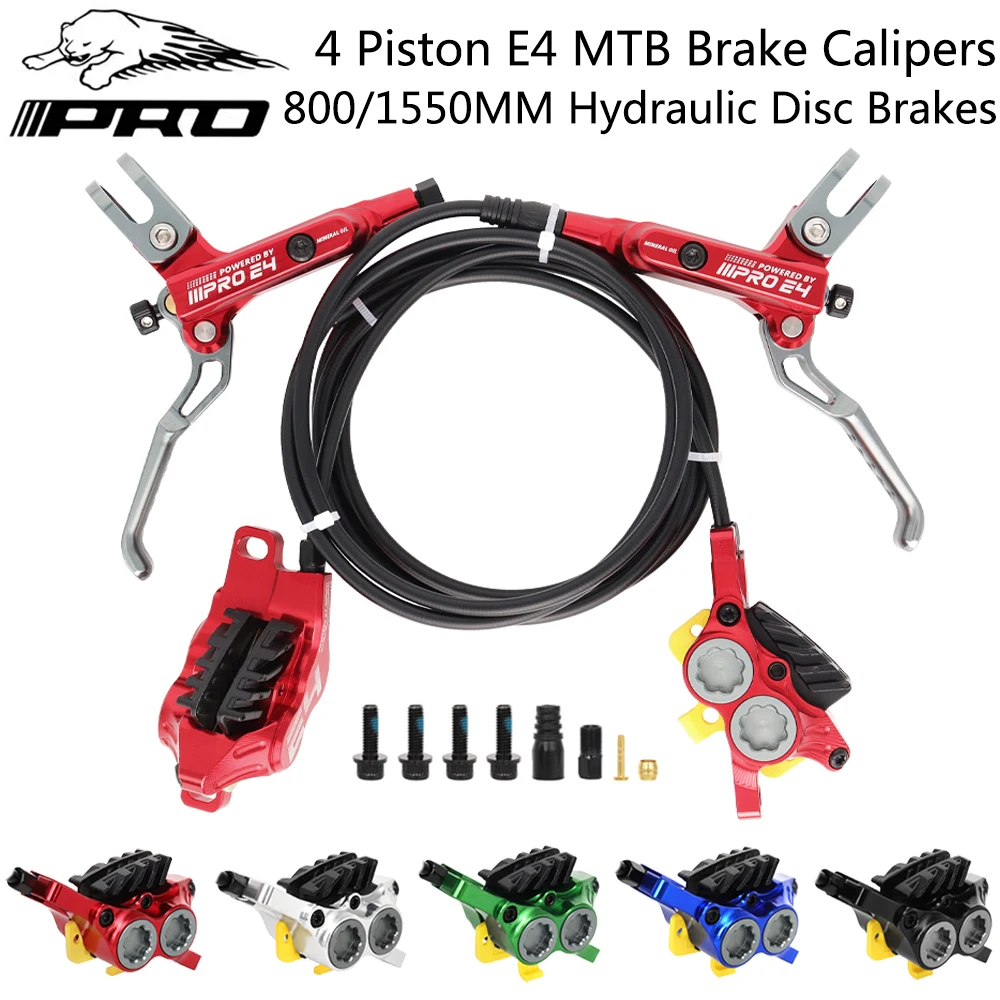 

IIIPRO Bicycle Hydraulic Disc Brake E4 4 Piston MTB Brake Caliper Mountain Bike Brake Oil Pressure 800/1550mm Front Rear Brake