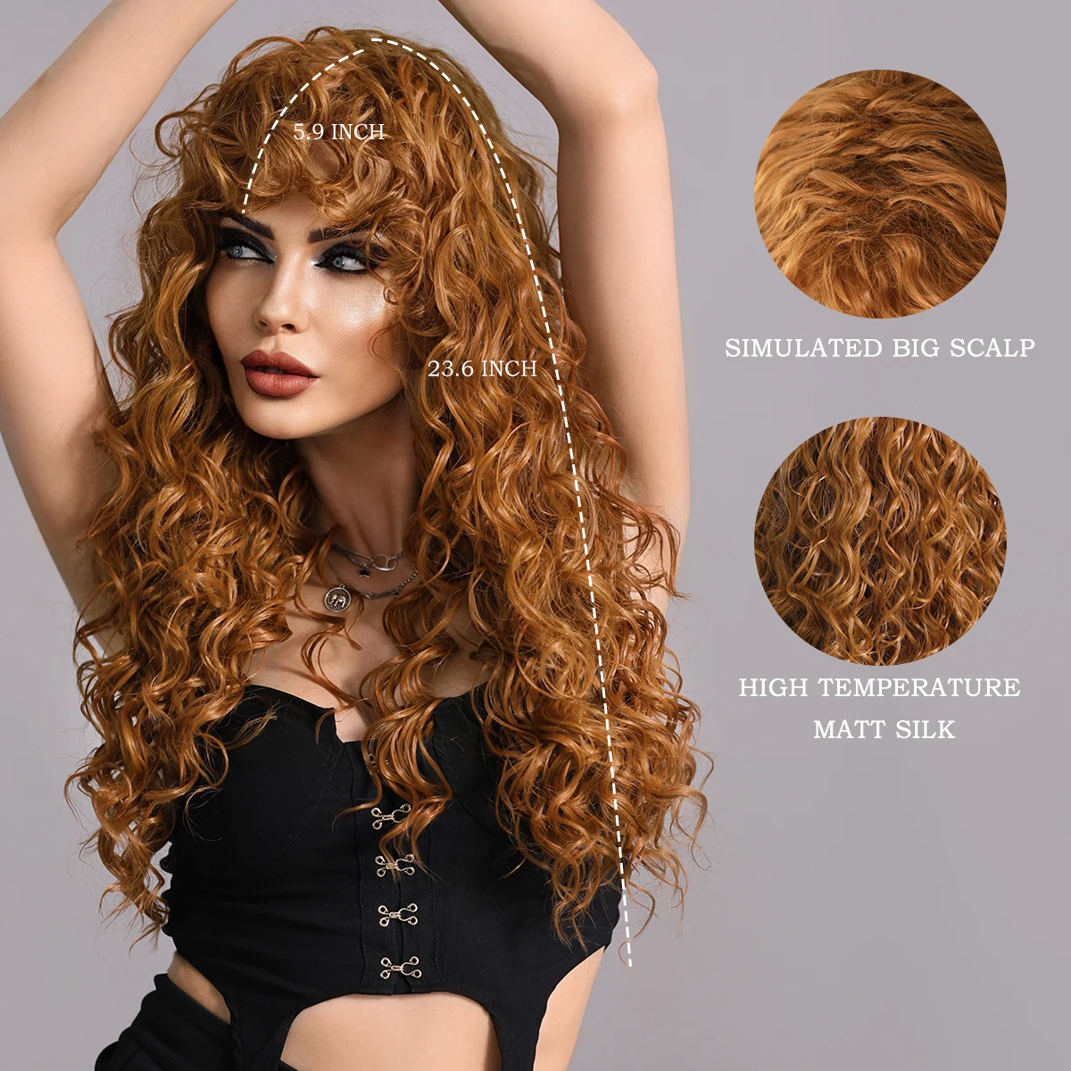 7JHH WIGS Long Curly Hair Wig with Bangs Blonde Wig for Black Women Natural Synthetic Wigs Cosplay Party Heat Resistant Hair