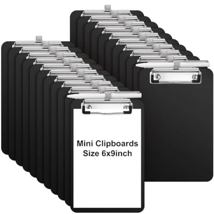 

Pack Bulk Mini Clipboards with Pen Holder Clip Black A5 Memo Clipboard 6x9 Plastic Check Presenters for Restaurants School Offi