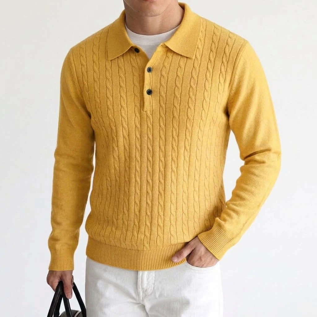 Neue Kabelstrick-Polopullover für Herren, Langarm, lässig, mit Knopfleiste, Vintage-Pulloverhemd, schmal geschnitten, gerippt, Winter-Reversoberteil – Detail 13