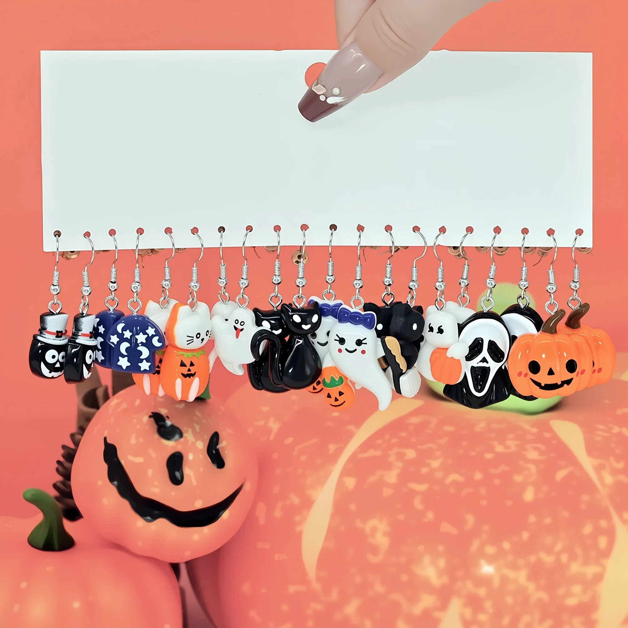 New Halloween Pumpkin Earrings Niche Creative Gift Halloween Ghost Face Earrings suit