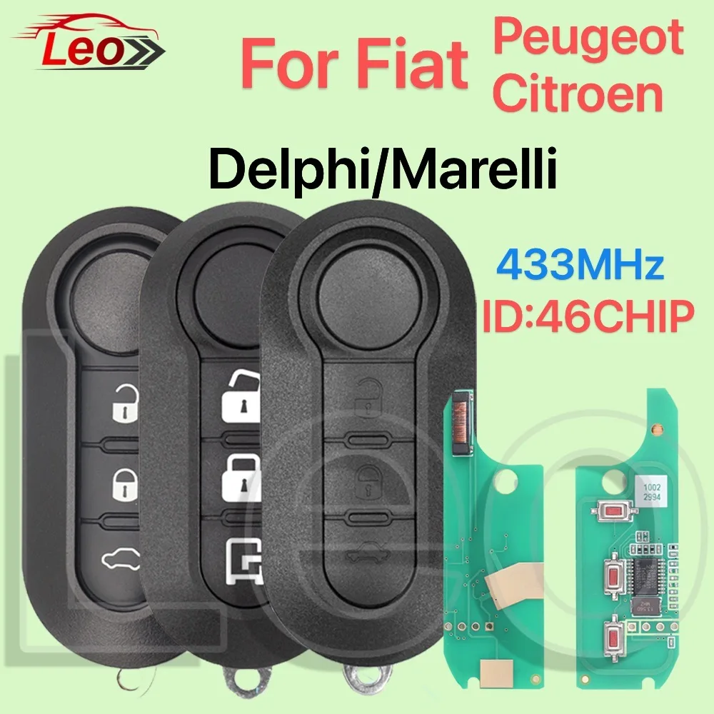 Leo Remote Flip Key For Fita Delphi 500 Panda Punto Bravo Marelli 500L Ducato Peugeot Boxer Citroen Jumper VAN 433MHz ID:46CHIP.