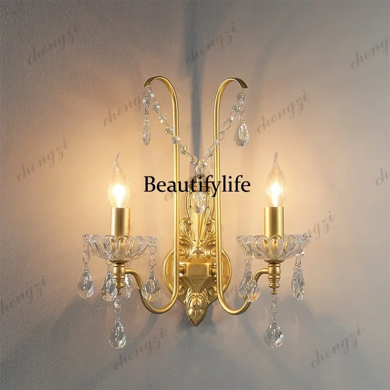 HR French romantic crystal wall lamp, comfortable bedroom wall lamp, entrance corridor small lamp versatile high-end