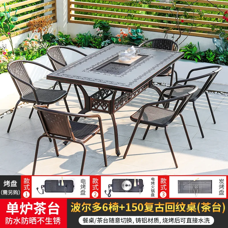 Outdoor barbecue tables and chairs, electric roast charcoal roast home courtyard garden villa fireplace tea dining tables and ch
