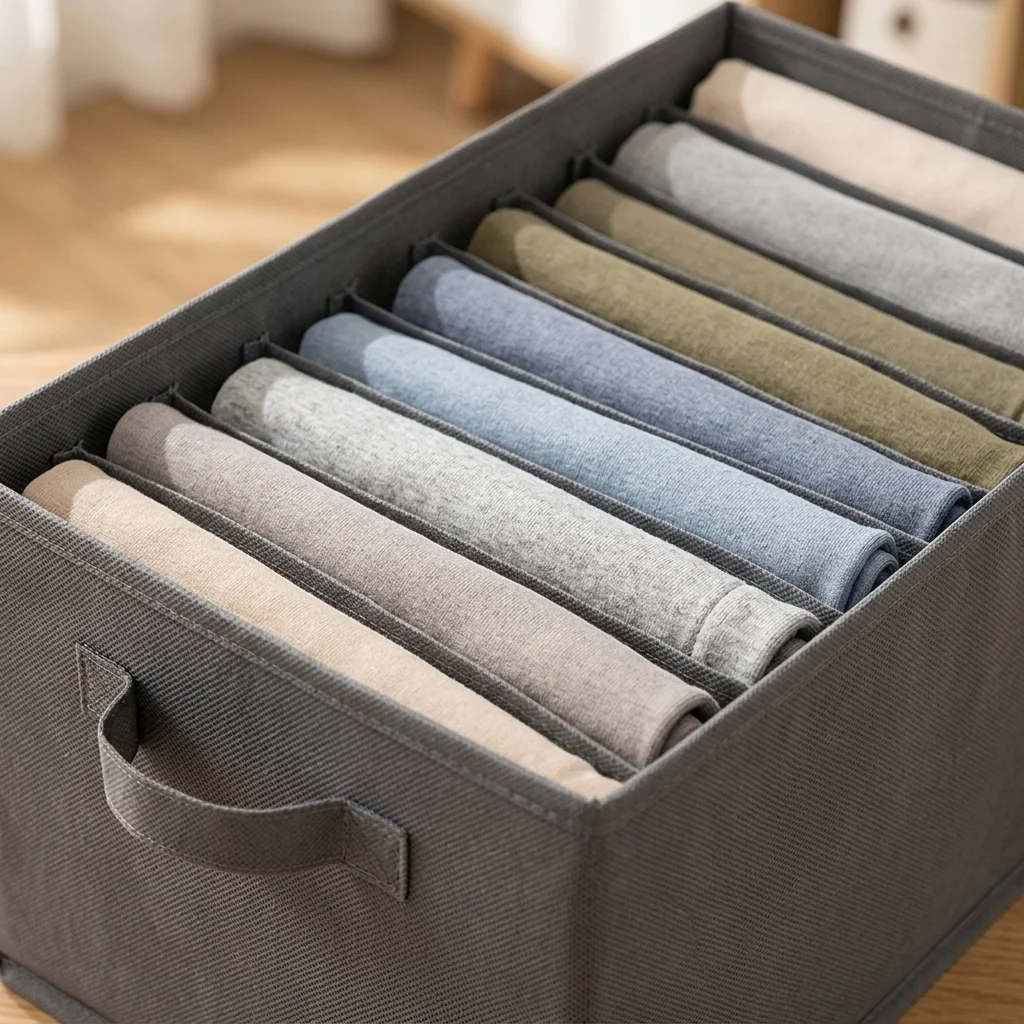 Grey Storage Box One Grid for One Item Wardrobe Organizer Clothes Underwear Clothing Home Organization Garden