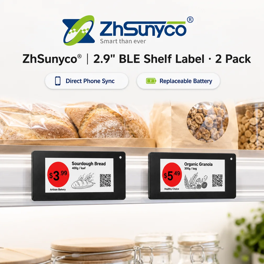 2pcs 2.9 Inch Supermarket Digital BLE Shelf Label Smart Tag Price Digital Retail Price Tag for Inventory Management