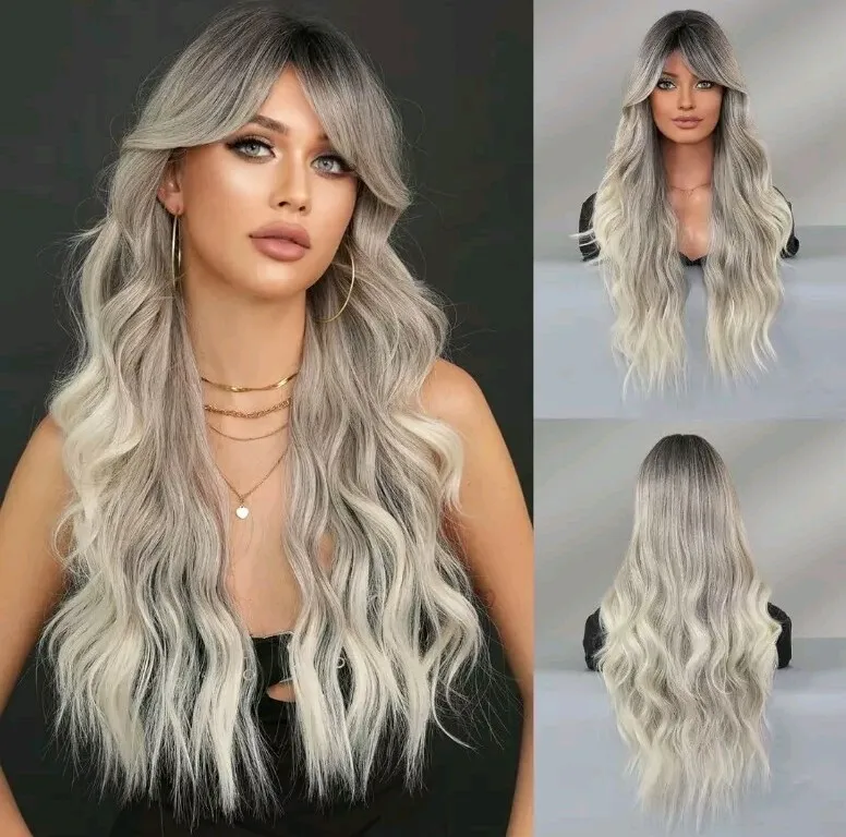 

Balayage Wig Hair Blend Platinum Blonde Silver Black Rainbow Multicolor
