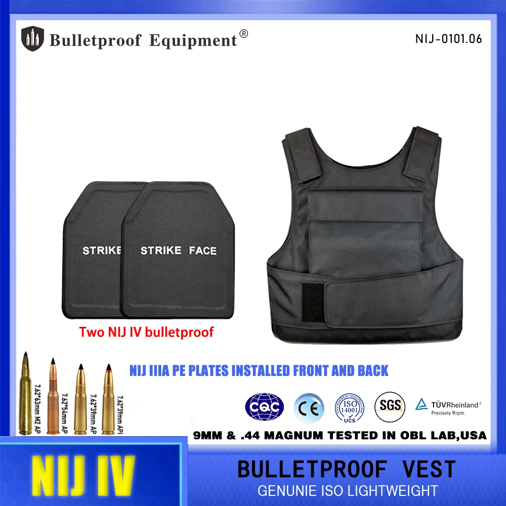 Colete à prova de balas ocultável com bolsa de transporte, armadura policial, NIJ IV Protective 4, Magnum 9mm