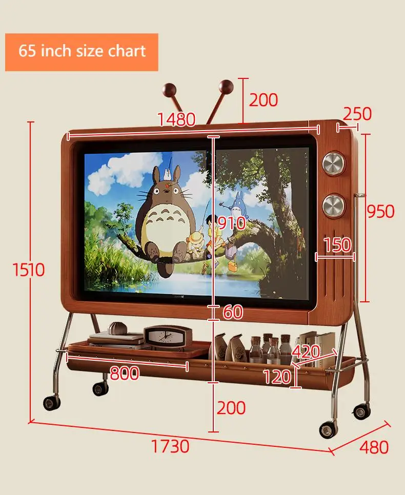 Japanese retro floor high TV stand small household stand simple mobile TV cabinet