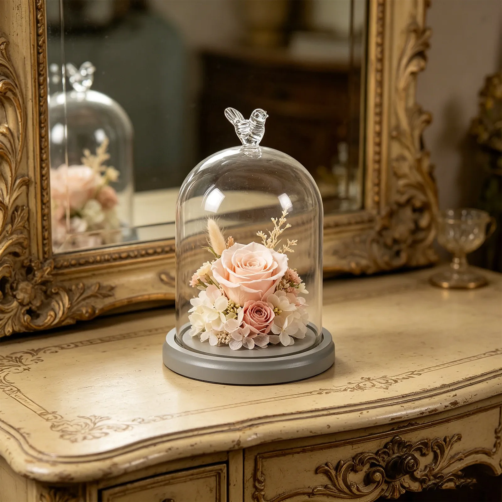 Glass Dome Cloche Clear Bell Jar with Wood Base for Preserved Flower Display Floral Preservation Dome Wedding Table Centerpiece