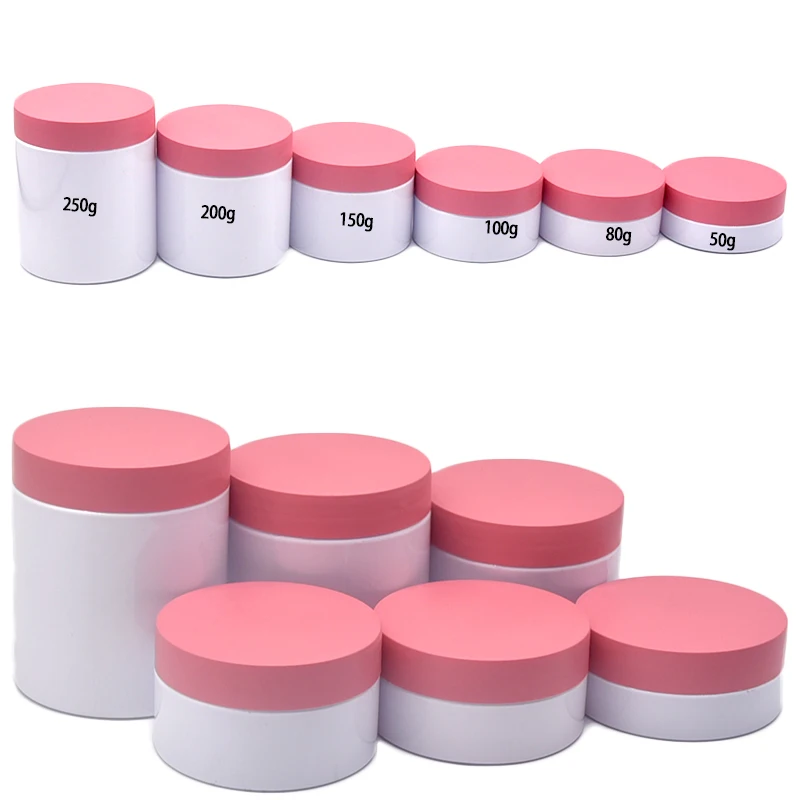 10/30/50pcs 50-250g Empty White PET Cosmetic Jar Cream Jar Facial Mask Pot Powder Jar With Matte Pink Lid Cosmetic Container