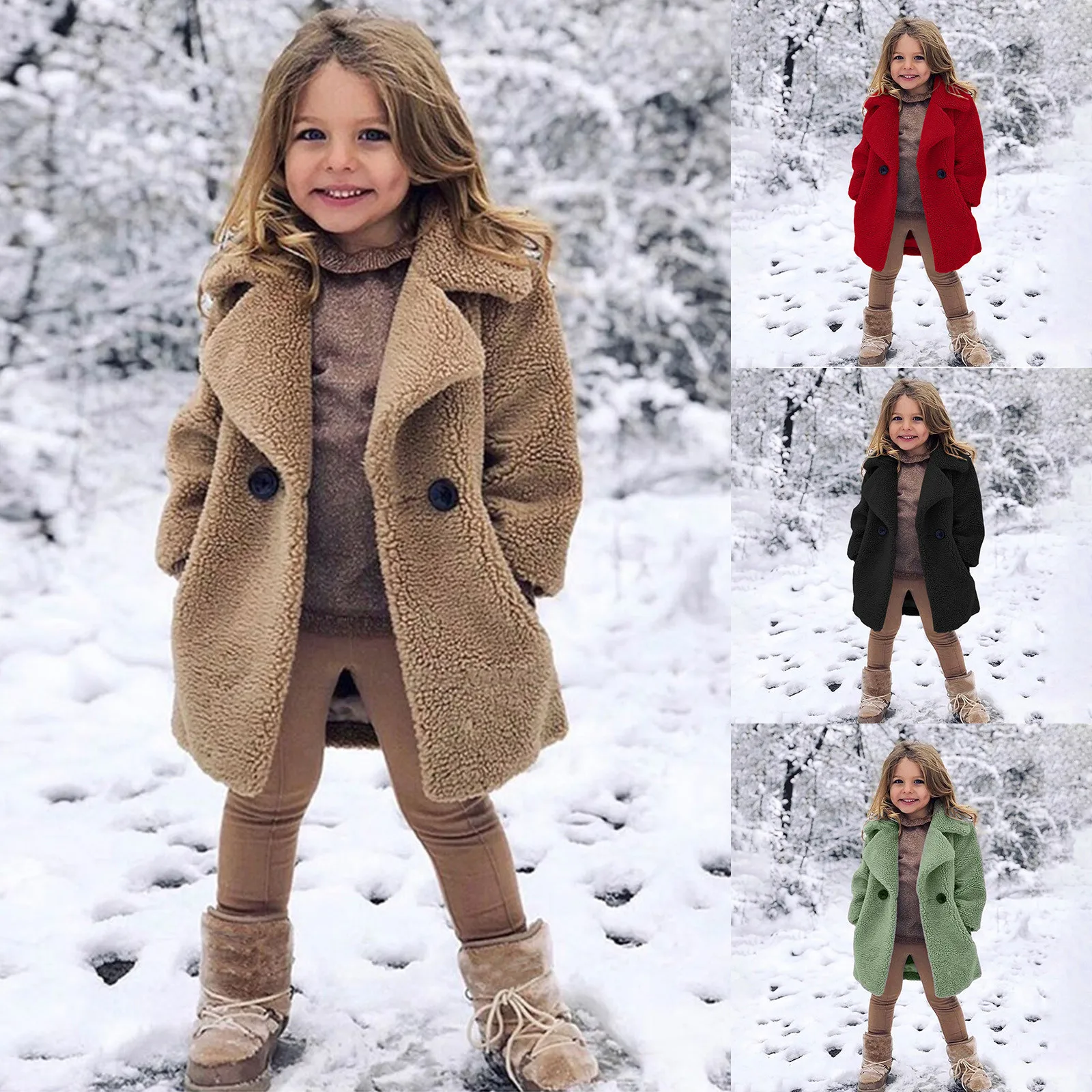 New Double Breasted Girls Solid Color Coats Autumn Winter Trench Jacket Coat Child Clothes For Kids Outerwear Birthday Present