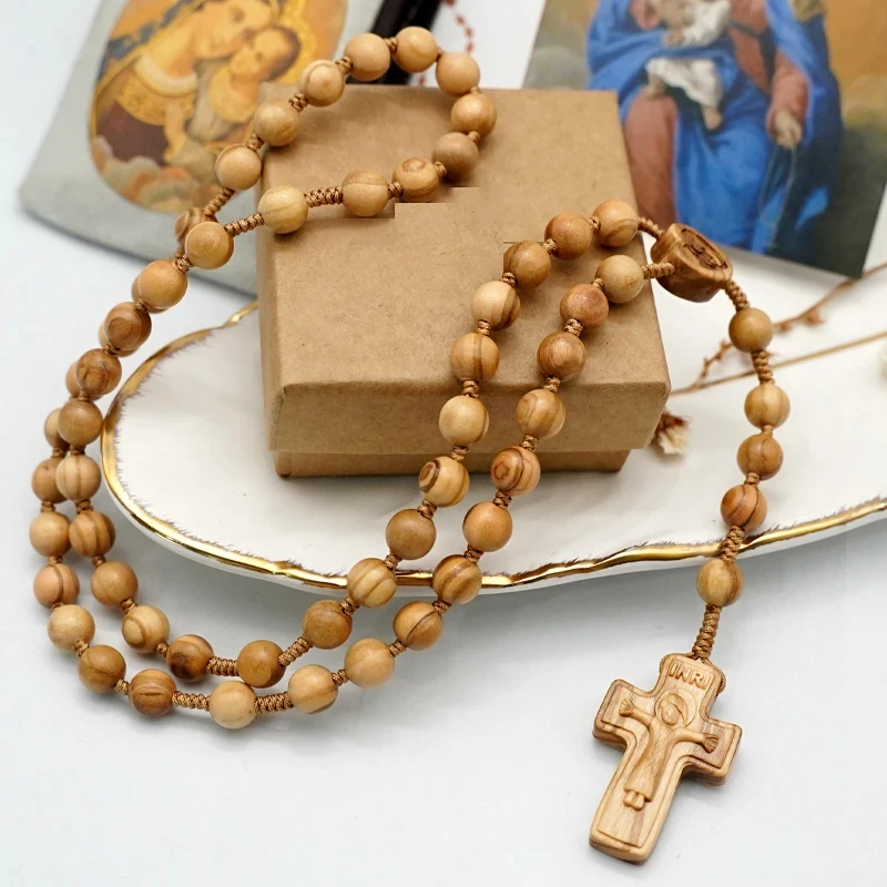 

Natural Olive Wood Bracelet Cute Cross Pendant Necklace Men's & Women's Jewellery Religious Activities Souvenirs Gifts