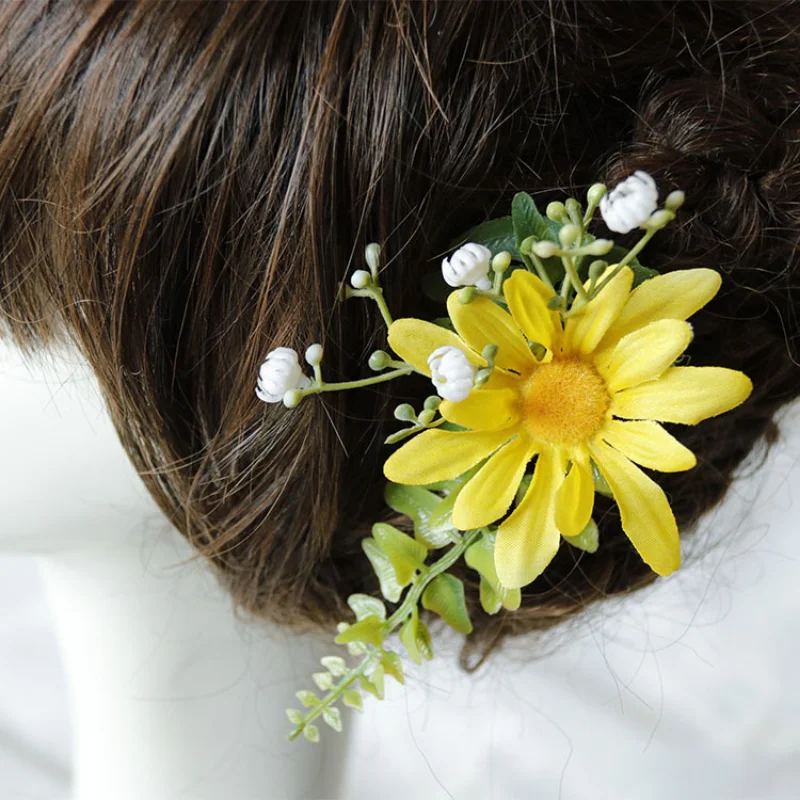 Geel Daisy Kunstmatige Bloemen Hoofddeksels Bruidsmeisje Fotografie Bruid Hoofdtooi Haar Accessoires Voor Vrouwen