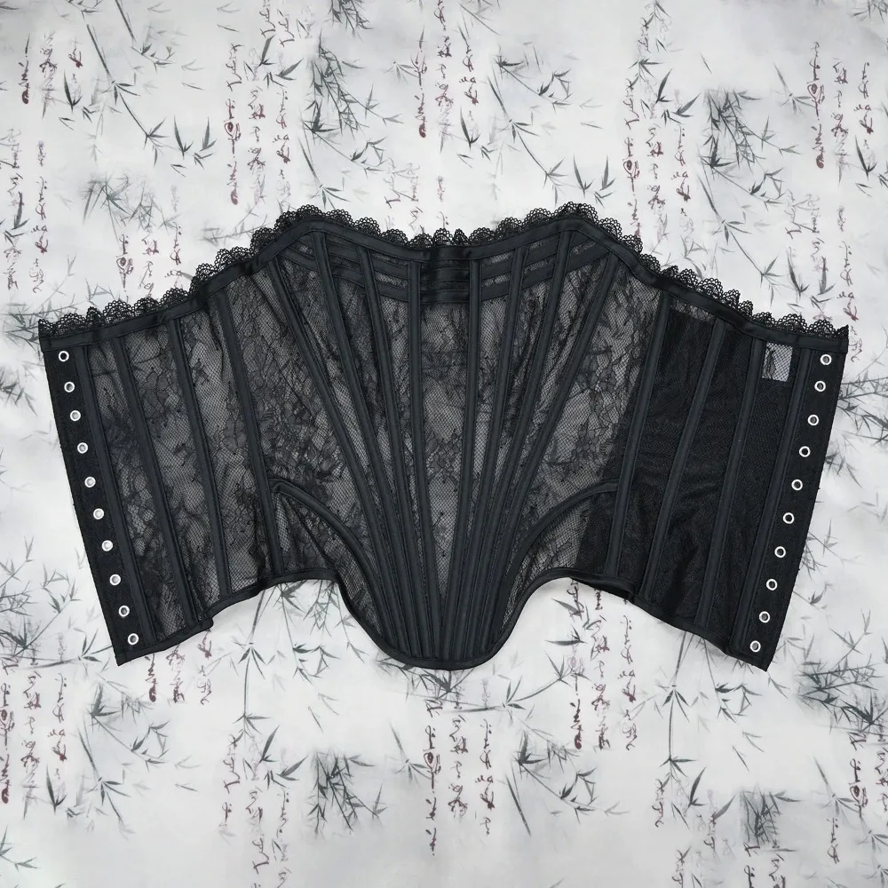 Women Luxury Corset Bustier Tops Overbust Sexy Mesh Strapless Lace Up Boned Bodice Push Up Breast For Wedding Party - Image 5