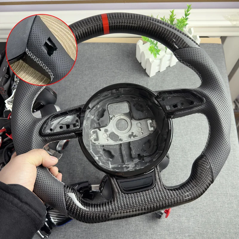 Custom Steering Wheel For Audi A3 A4 A5 A6 A7 Q3 Q5 Q7 Perforated Steering Wheel Flat Bottom Steering Wheel Carbon Fiber