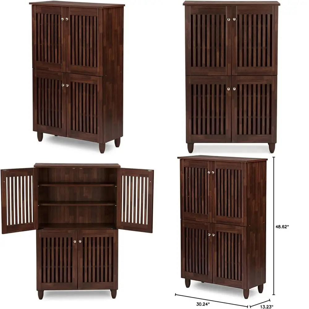 خزانة تخزين الأحذية بطول 48 بوصة وبني من خشب البلوط و4 أبواب و18 زوجًا #1