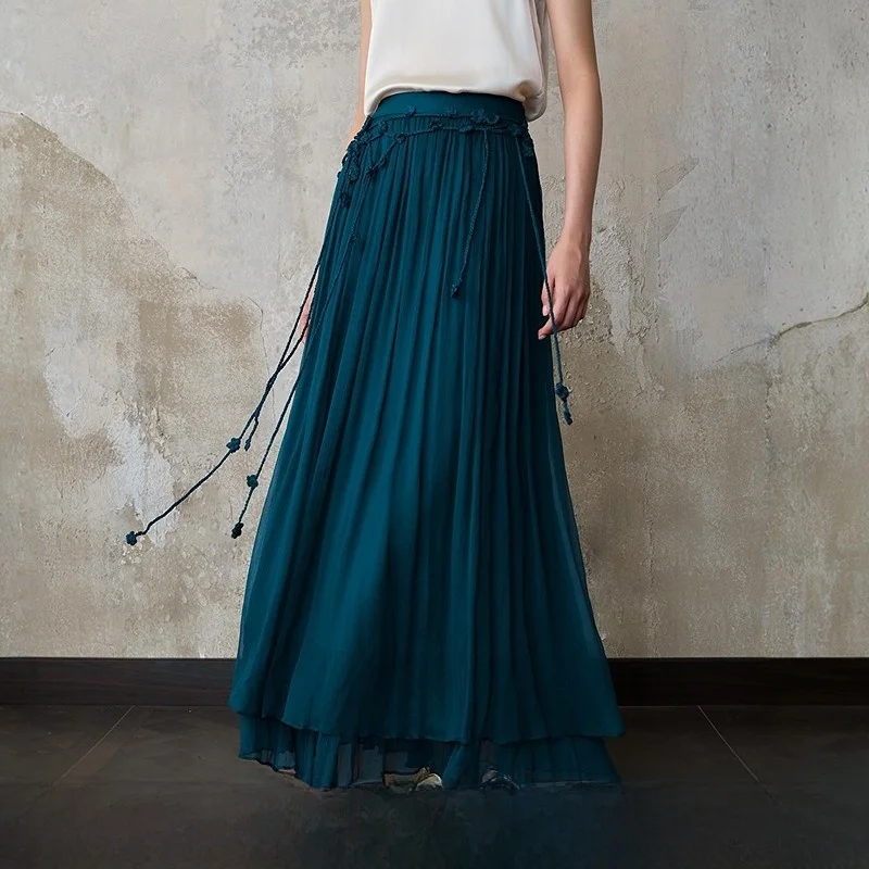 

Handmade Hooked Flower Silk f Skirt Layered Fairy Skirt Ele Long A-Line Gown Stand Fit for Ages 35-39 Autumn New Ar...