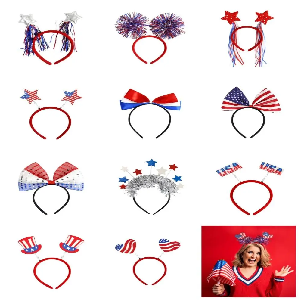 Sequin Independence Day Headwear Pentagram Heart US National Day Flag Hair Band Hair Hoop American Flag