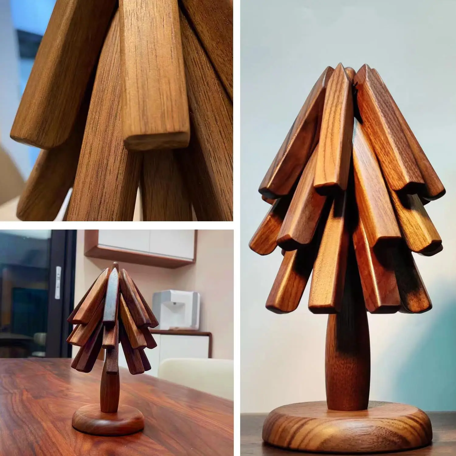 Household solid wood one tree thermal insulation mat dining table grove coaster anti-scalding  tea tray desktop ornament