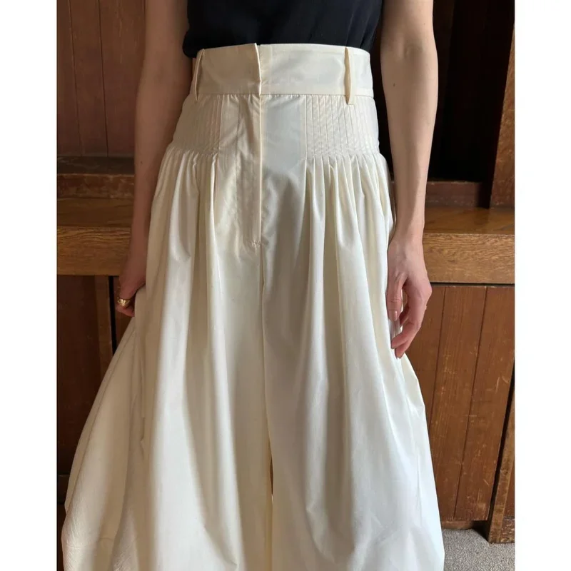 Kuzuwata Japanese Vintage Wide Leg Casual Pantalon 2024 Spring High Waist Loose Pants Fold Fashion Solid Color Trousers Women