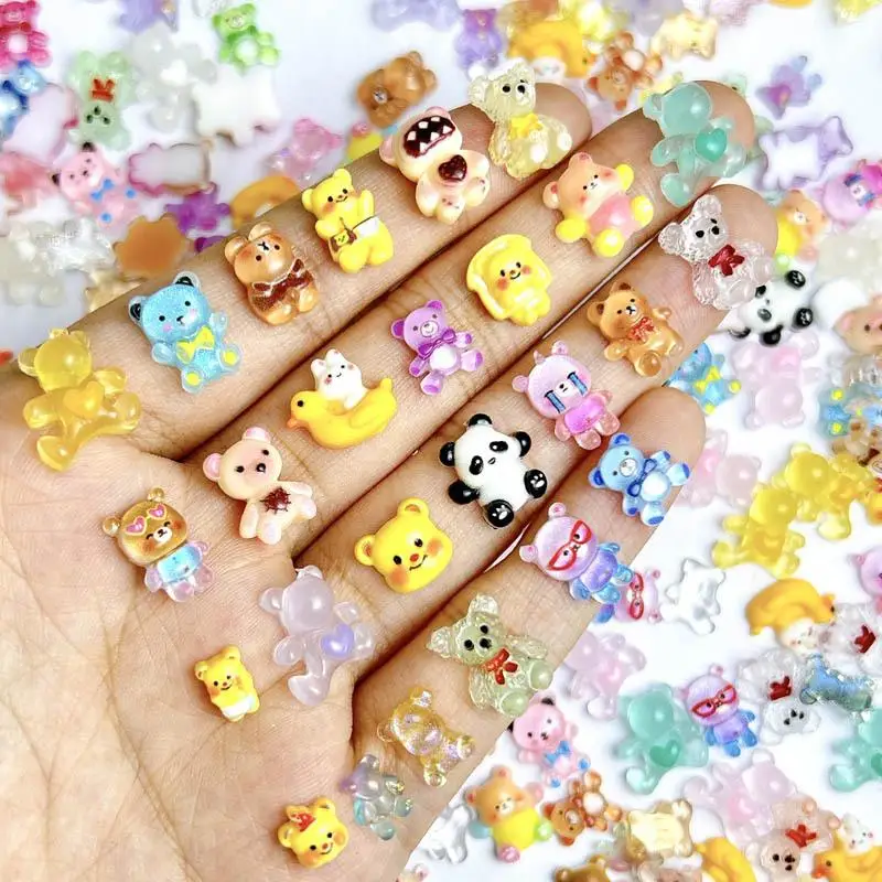 

Resin Cute Cartoon Bear Nail Art Charms Multi-Color Mixed Bear Nail Art Accessories for Manicure Diy Decorations Press On Nail