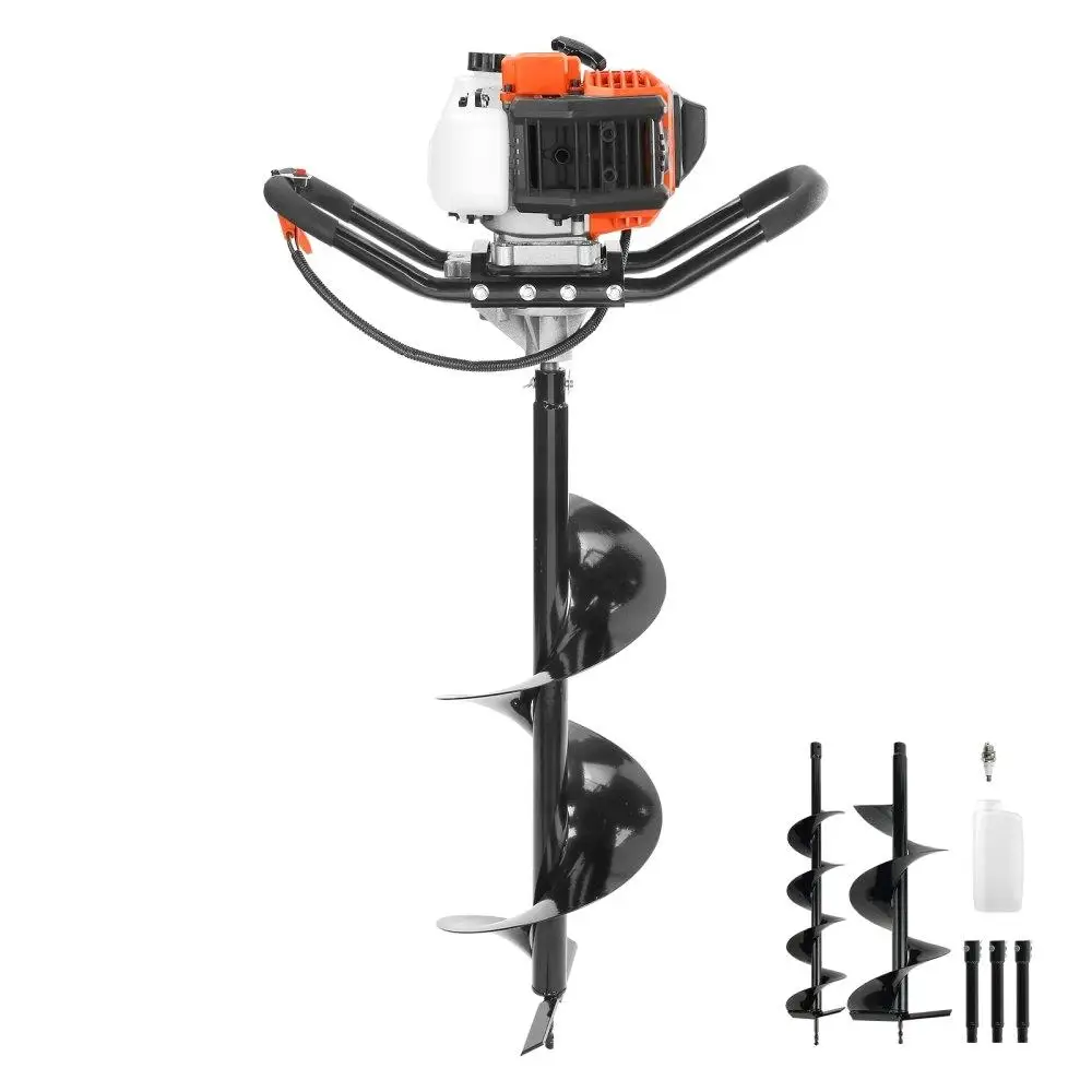 Escavadeira movida a gás 52cc 1450W com brocas de eixo helicoidal de 6 polegadas e 10 polegadas e hastes de extensão para jardim para terras agrícolas e plantio