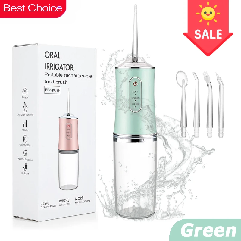 

Портативный интеллектуальный электрический ирригатор для полости рта с 4 струйными насадками и 3 режимами — беспроводной для чистки зубов, ухода за брекетами, перезаряжаемый через USB