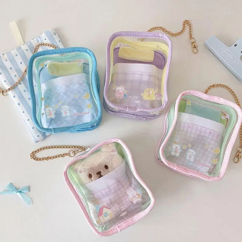 Borsa per esposizione per bambole in cartone animato Custodia per portachiavi Borsa per bambole in uscita Accessori per scatole per organizer per bambole trasparenti a prova di polvere