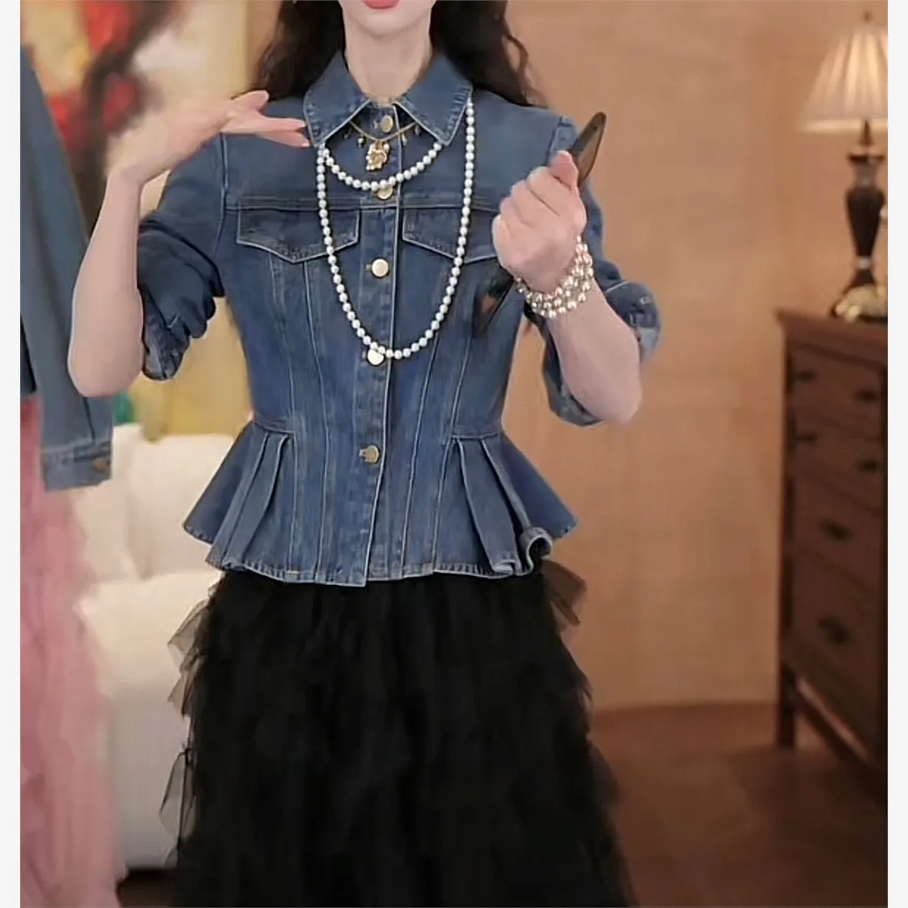 Lose lässige blaue Denim Irt Damen Long Sve Autumn New Sle Faionable Vielseitiges Top Loose Fit klassischer Kragen C...