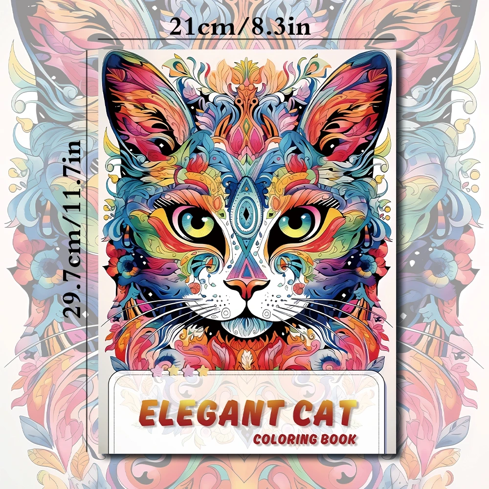 1pc,A4 Teenagers Coloring Book ,Meow Coloring Book,25 Different Patterns,100gsm Thick Paper,Stress Relief,Birthday Gift