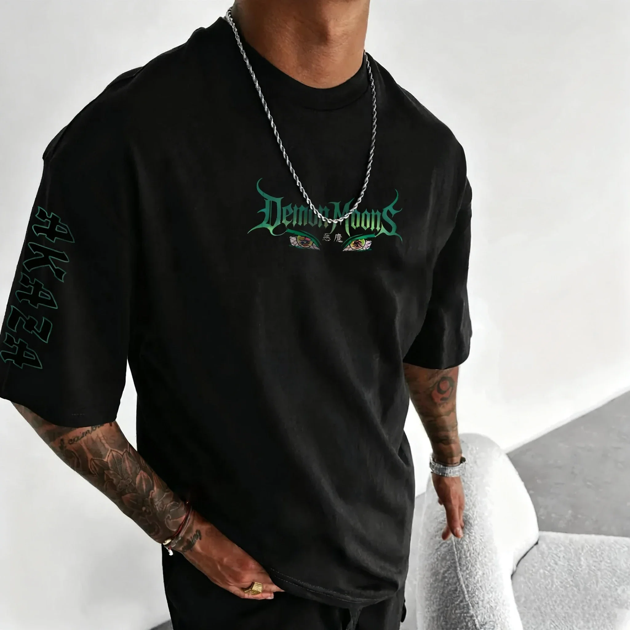 شيطان القاتل أنيمي أكازا مطبوعة القطن تي شيرت 2026 الرجال الصيف جديد الهيب هوب الأمريكية العصرية عادية اليومية Y2K الوالدين والطفل