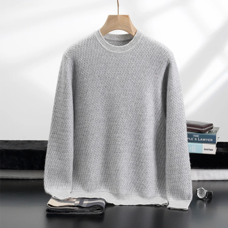 100% カシミヤセーター、七針厚手模様、多用途でファッショナブルな気質、メンズセーター