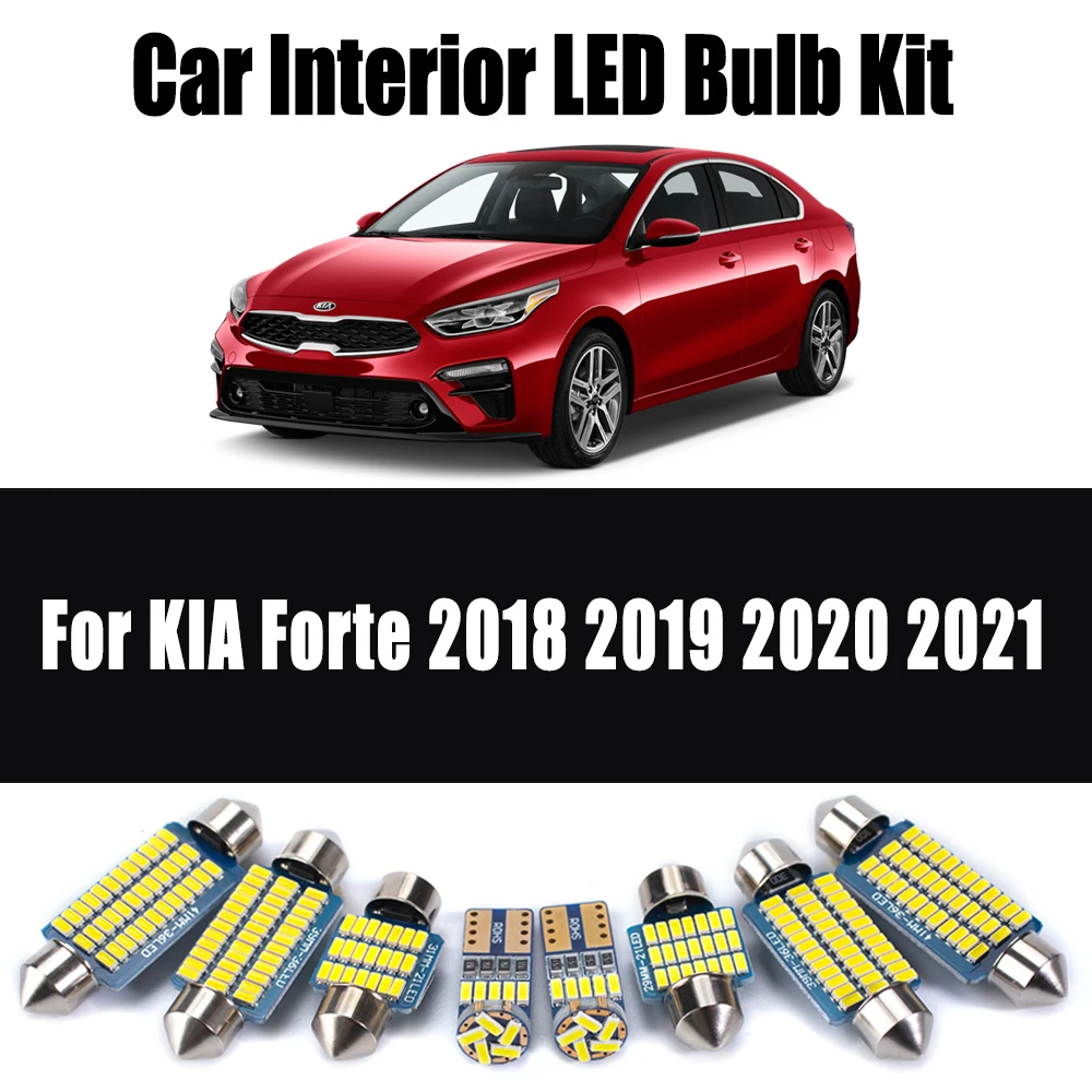 17Pcs Canbus For KIA Forte 2018- 2020 2021 LED Interior Sun Visor Footwell Bulb Map Dome Trunk Reading Light Kit Car Accessories