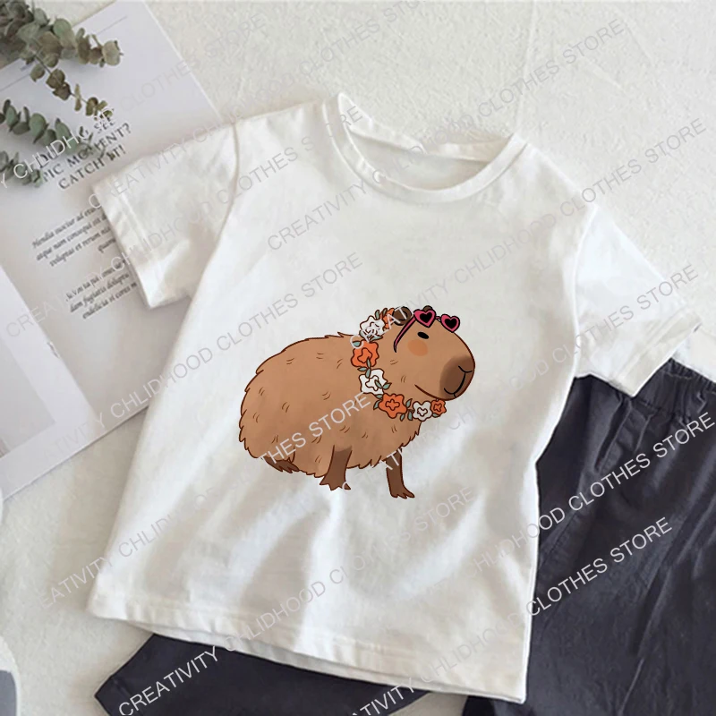 Capybara Children T-Shirts Kids Tee Shirt Cartoons Kawaii Casual Clothes Anime for Boy Girl Tops Short Sleeve Clothing