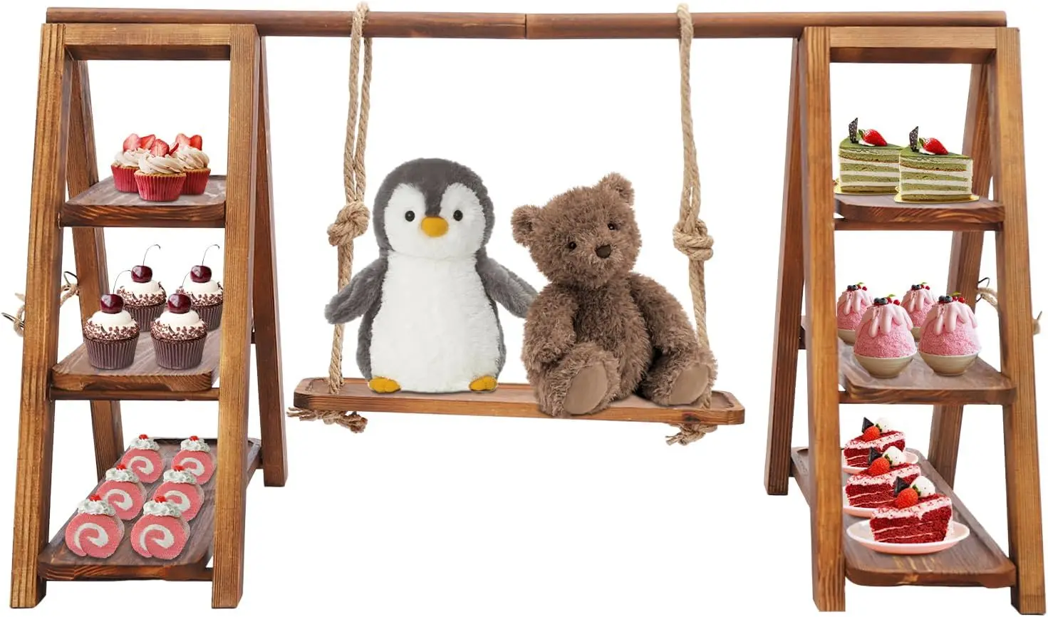 

3-уровневая деревянная подставка для десерта, регулируемые подносы, деревенский фермерский дом, сервировочный дисплей для тортов, кексов, конфет, вечеринки, свадебный декор