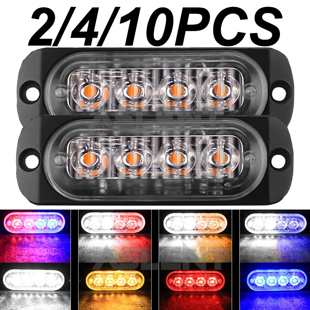 

2/4/10PCS Led Strobe Light Flashing Grille Car Emergency Police Warning Lights Constant 4LED Car TRUCK Memory Function 12v 24v