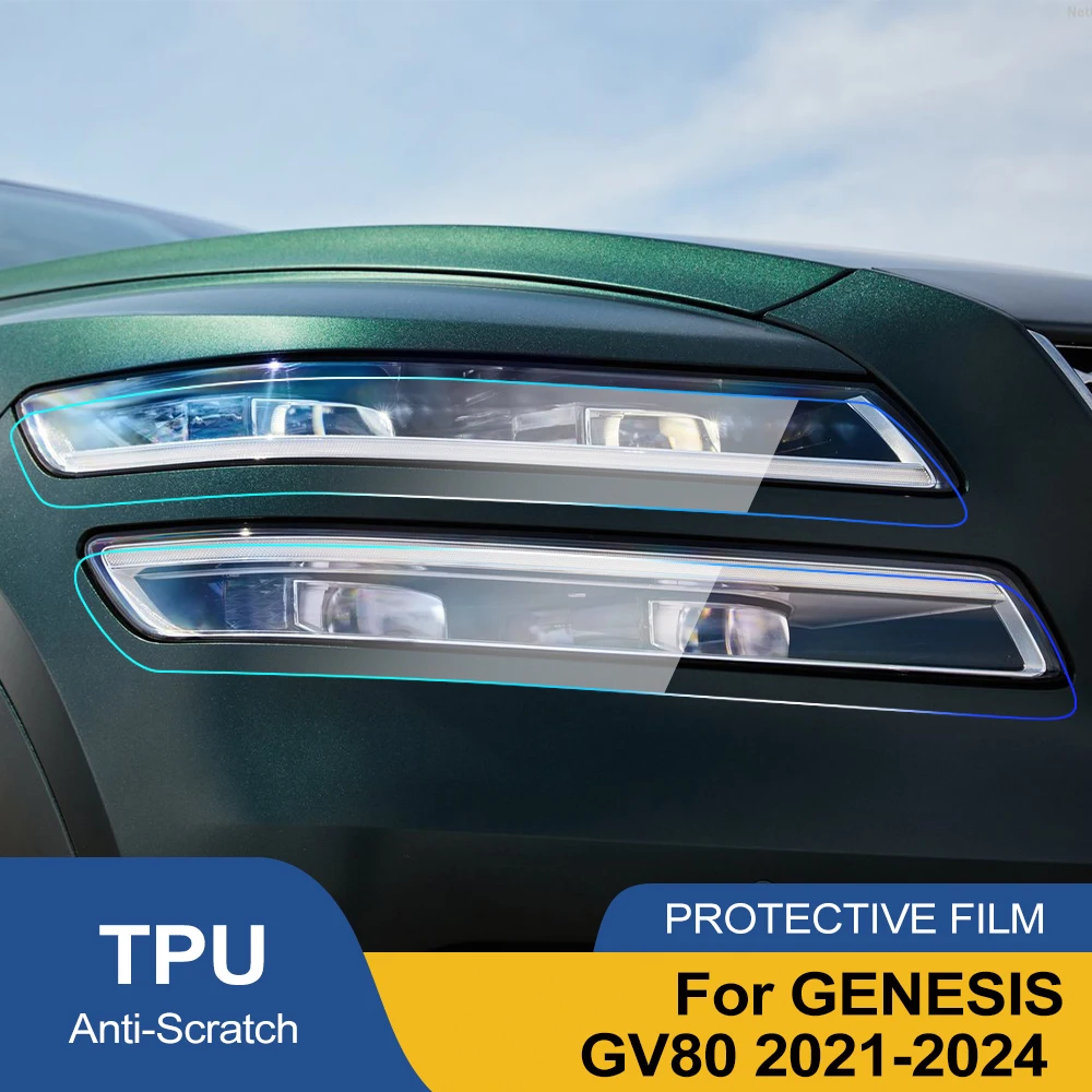 Premium TPU PPF for GENESIS GV80 2021-2024 High-Gloss Smoke Black Pre-Cut Headlight Cover Anti-Scratch Protective Vinyl Wrap Kit