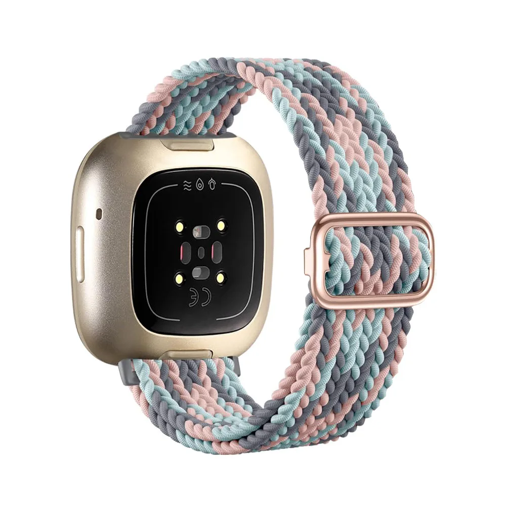 Braided Bands Compatible with Fitbit Versa 4/Fitbit Versa 3/Sense 2/Sense 1,Soft Stretchy Elastic Nylon Sport Loop Strap