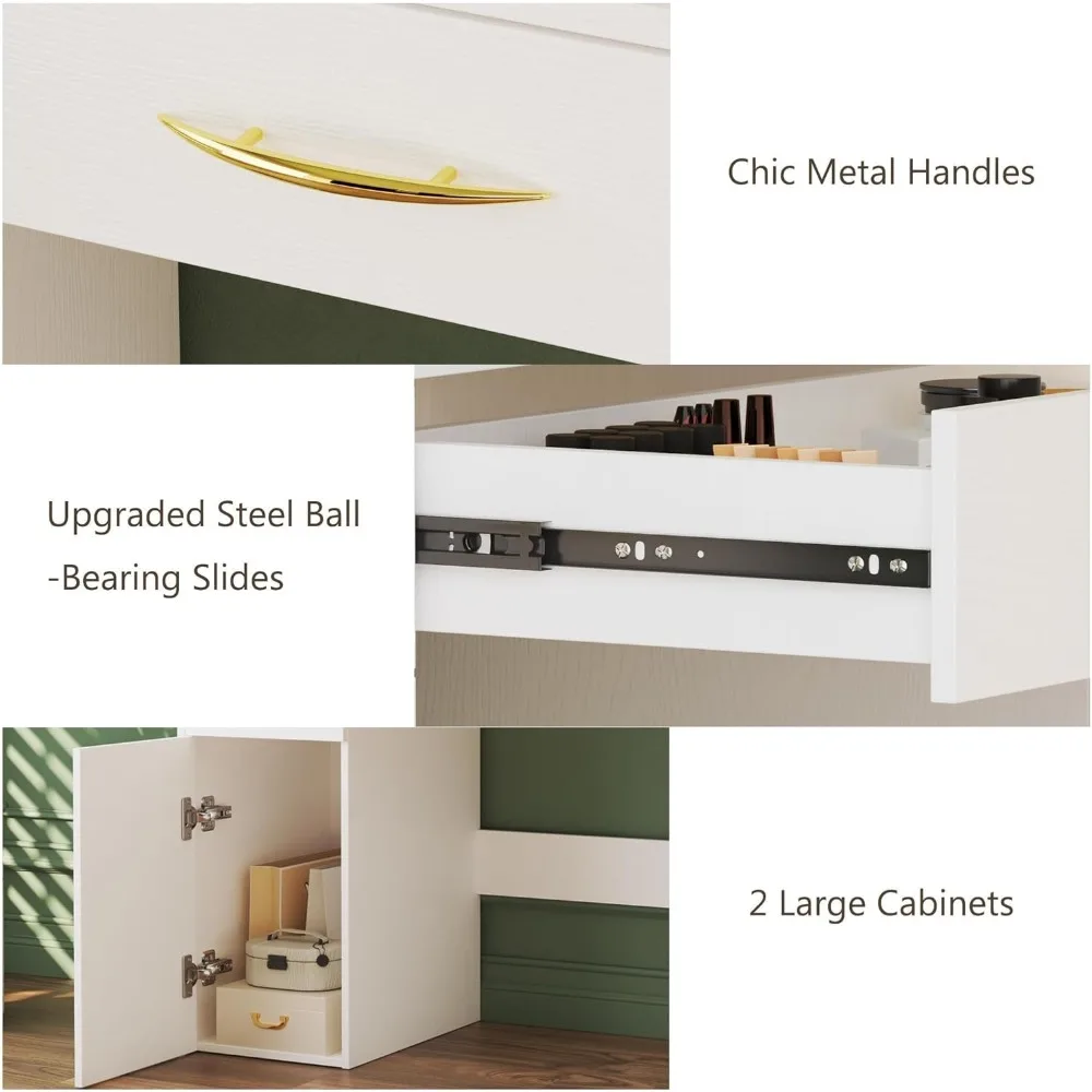 Make-up table with mirror and light, 3 model set-ups, with power socket, with 5 drawers, 2 cabinets, shelves, white image 5