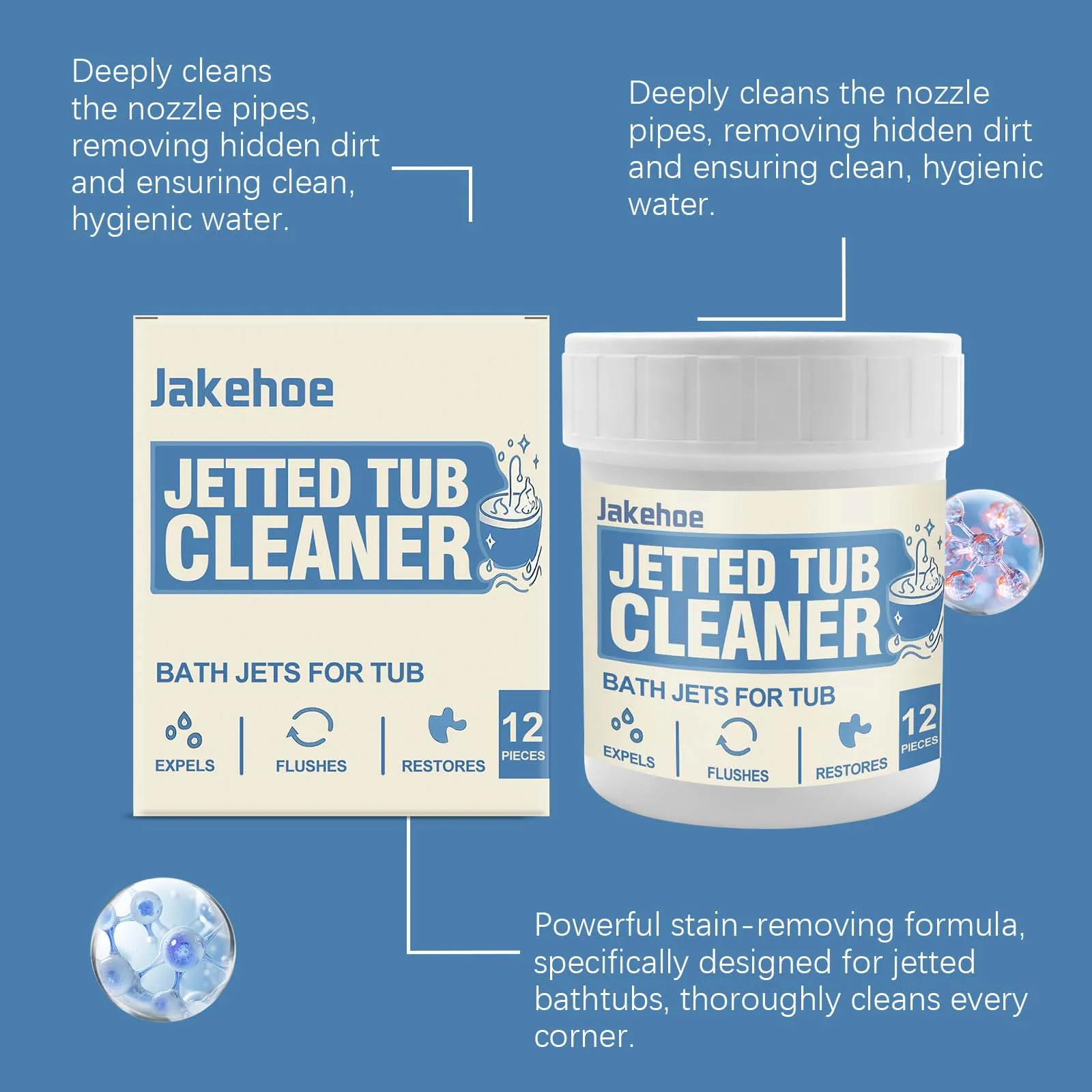 Jetted Tub Cleaning Tablets - Deep Stain Remover for Limescale & Grime, Surface Shine Boost, Septic-Safe for Home Use