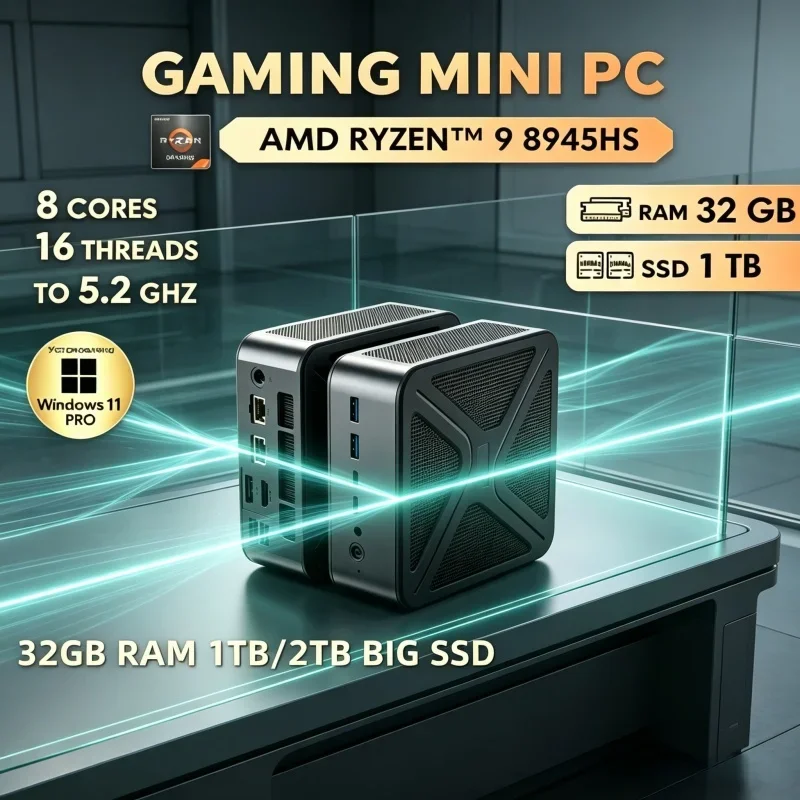 

Home Entertainment GH8 Mini PC R9 8945HS Win11 Pro Dual DDR5 WiFi6 BT5.2 8K HDMI2.1 Two M.2 NVMe Host