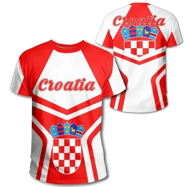 2024 3D Printing Croatian Flag Shirt for Men's Summer Croatian Emblem Printed Fashion Design Funny Football Jersey Men's T-shirt