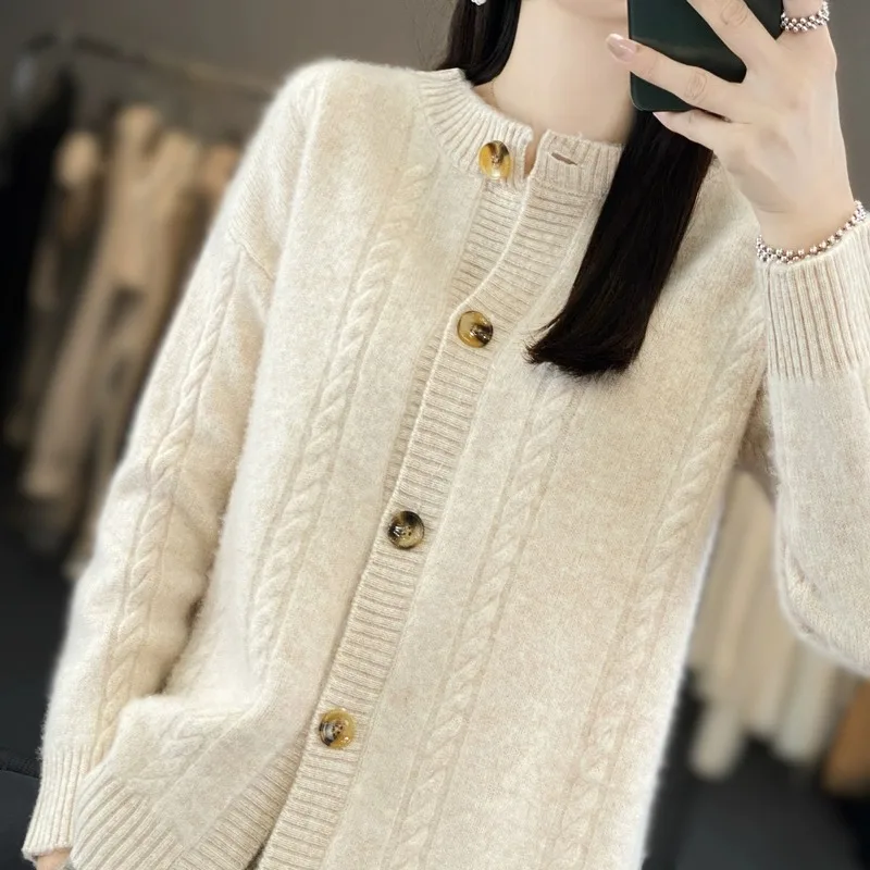 

Осень-зима Thiened Ретро вязаный открытый кардиган женский круглый свободный длинный светер универсальный теплый свитер верхняя одежда топ